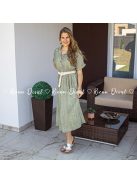 Military viszkóz maxi ruha + öv - khaki 
