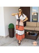 Tricolor fodros maxi ruha - púder