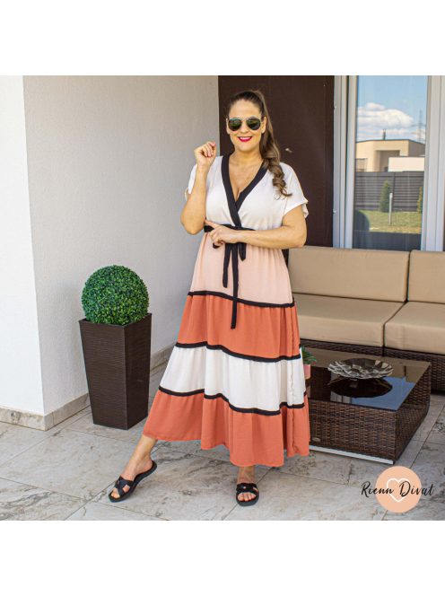 Tricolor fodros maxi ruha - púder