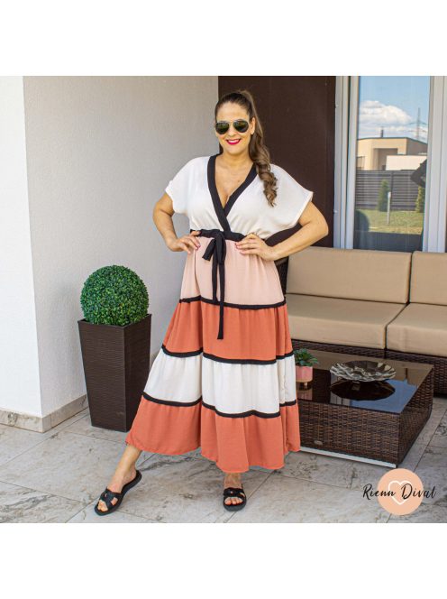 Tricolor fodros maxi ruha - púder