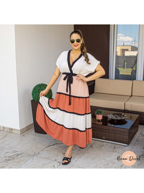 Tricolor fodros maxi ruha - púder