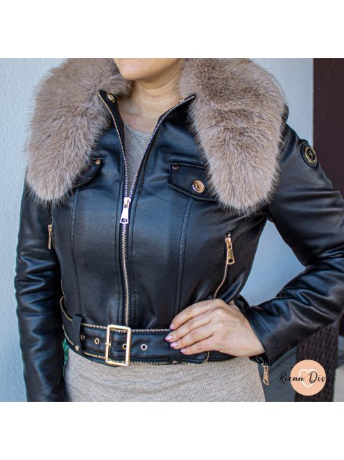 Meva bélelt műbőr kabát - levehető műszőrmével 