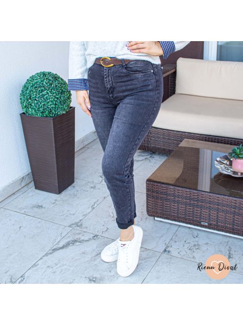 Hanna MOM fit farmer nadrág - PUSH UP + öv - szürke 