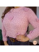 Milana 3D virágos szőrmés pulóver - púder