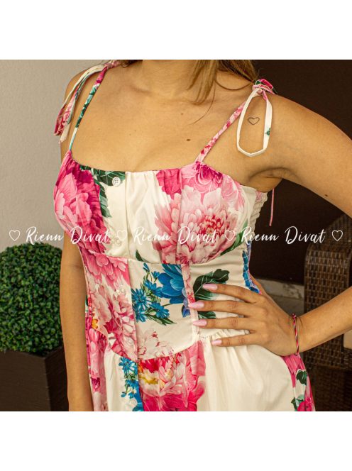 Zita virágos midi ruha - PUSH UP - fehér