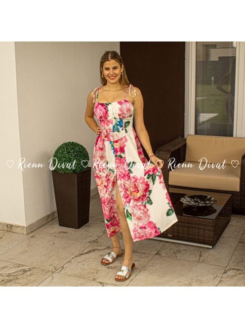 Zita virágos midi ruha - PUSH UP - fehér