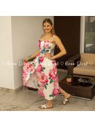 Zita virágos midi ruha - PUSH UP - fehér