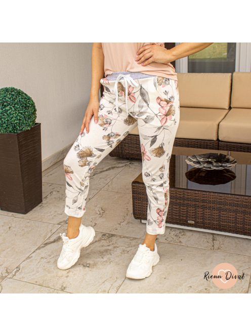 Sunday gumis derekú pamut nadrág - púder virág