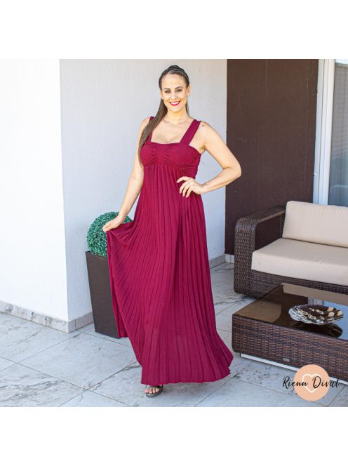 Leticia plisszírozott maxi ruha - PUSH UP - burgundi
