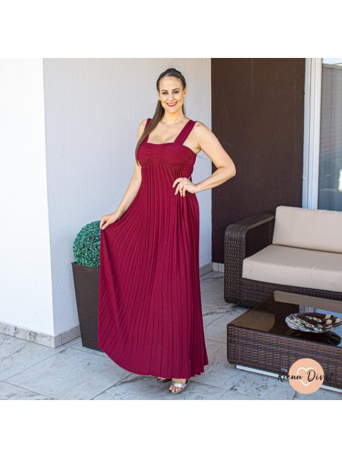 Leticia plisszírozott maxi ruha - PUSH UP - burgundi