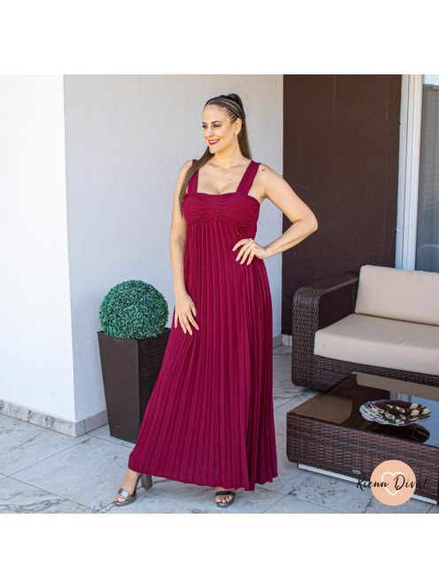 Leticia plisszírozott maxi ruha - PUSH UP - burgundi