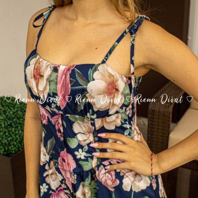 Zita virágos midi ruha - PUSH UP - kék