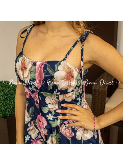 Zita virágos midi ruha - PUSH UP - kék