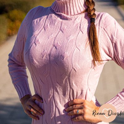 Braid puha fonott mintás kötött tunika - púder