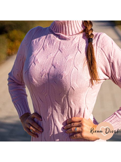 Braid puha fonott mintás kötött tunika - púder