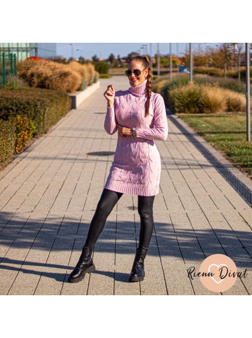 Braid puha fonott mintás kötött tunika - púder