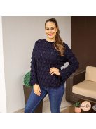 Wix 3D mintás kötött tölcsér ujjú pulóver - sötétkék