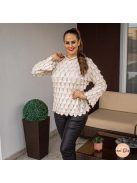 Wix 3D mintás kötött tölcsér ujjú pulóver - bézs 