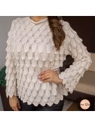 Wix 3D mintás kötött tölcsér ujjú pulóver - bézs 