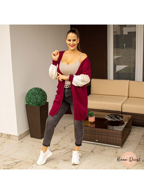 Burgundi kötött kardigán 