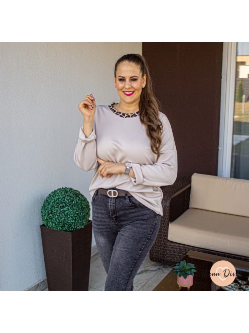 Gerda puha leopárd mintás felső - bézs