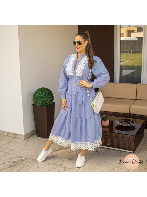 Sailor tengerész csíkos maxi ruha csipkével