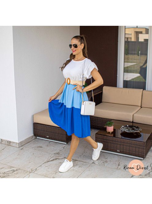 Tricolor loknis midi ruha + gumis öv - kék