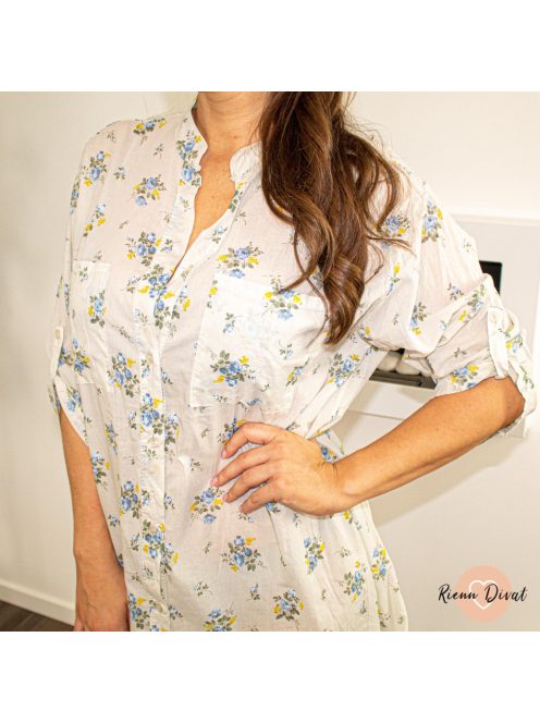 Ada OVERSIZE pamut lenge ing tunika - bézs virágmintás