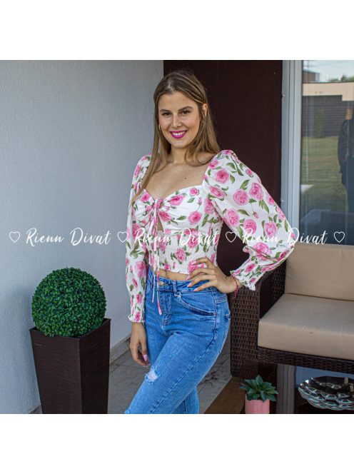 Róza virágmintás crop felső - PUSH UP