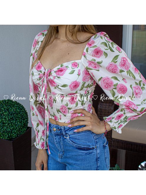 Róza virágmintás crop felső - PUSH UP