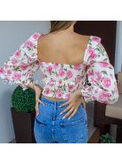 Róza virágmintás crop felső - PUSH UP