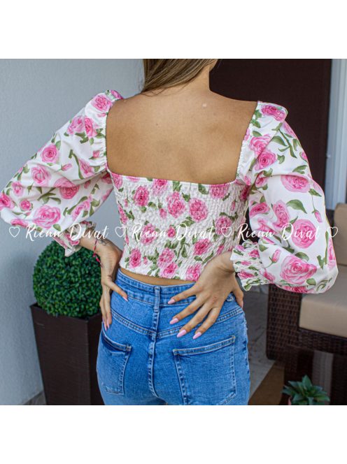 Róza virágmintás crop felső - PUSH UP