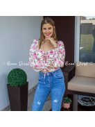 Róza virágmintás crop felső - PUSH UP