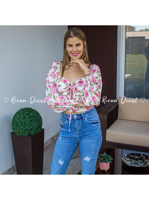 Róza virágmintás crop felső - PUSH UP