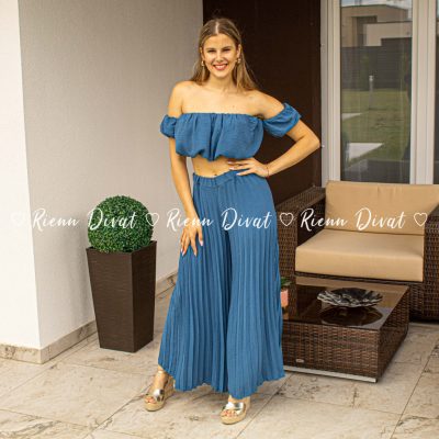 Zinna plisszírozott szett (nadrág+felső) - kék