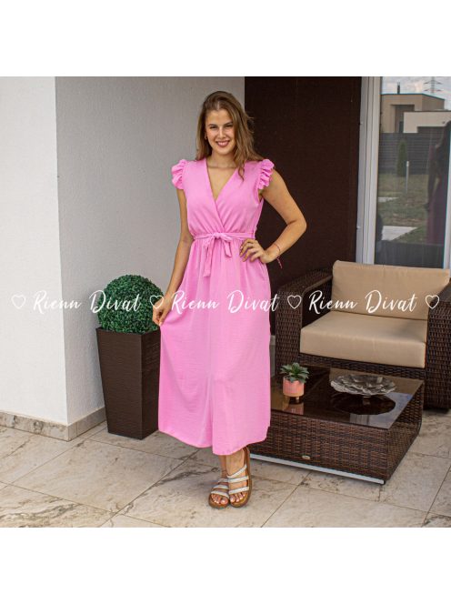 Rita V nyakú fodros ujjú ruha - pink
