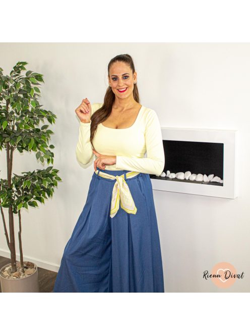 Amel bőszárú farmer hatású lenge palazzo nadrág + szalag öv