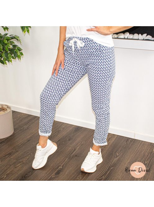 Rena gumis derekú rugalmas viszkóz nadrág - apró virágos kék 