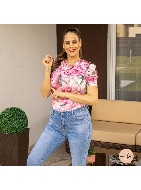 Enci kámzsás nyakú poliamid felső díszgombokkal - pink 