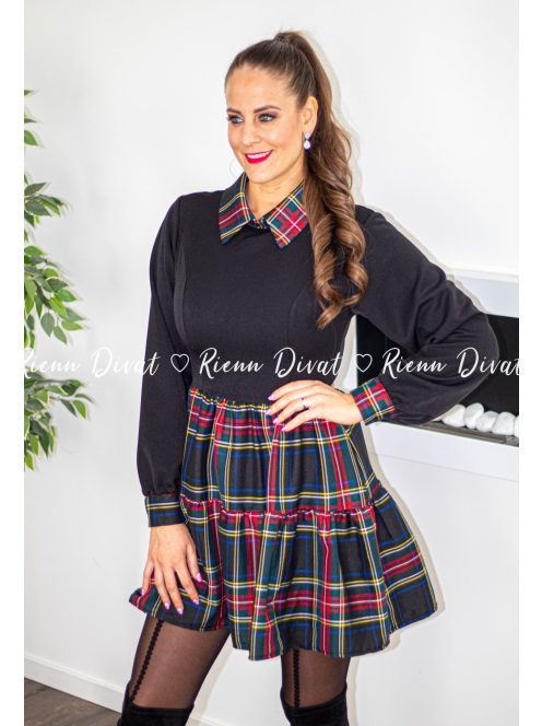 Merry ,,A,, vonalú kockás ruha - fekete