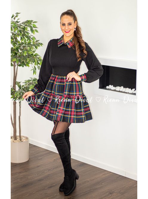 Merry ,,A,, vonalú kockás ruha - fekete