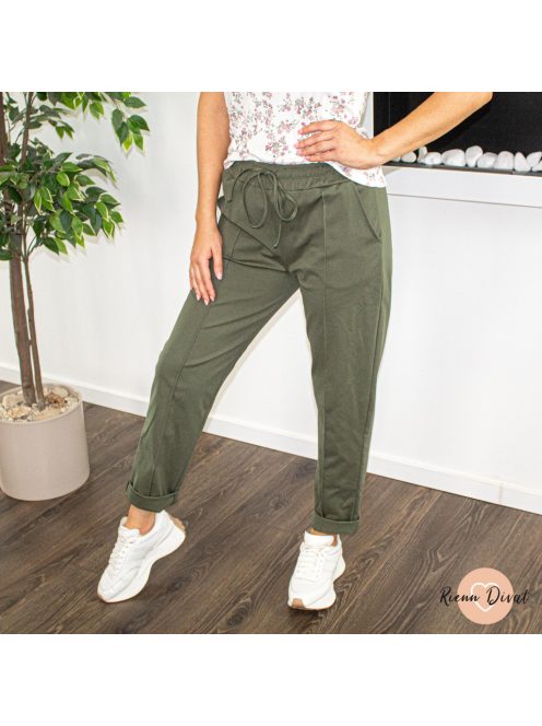 Lazy gumis derekú pamutos nadrág - khaki