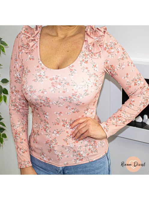 Panka virágmintás bordázott felső - PUSH UP - barack