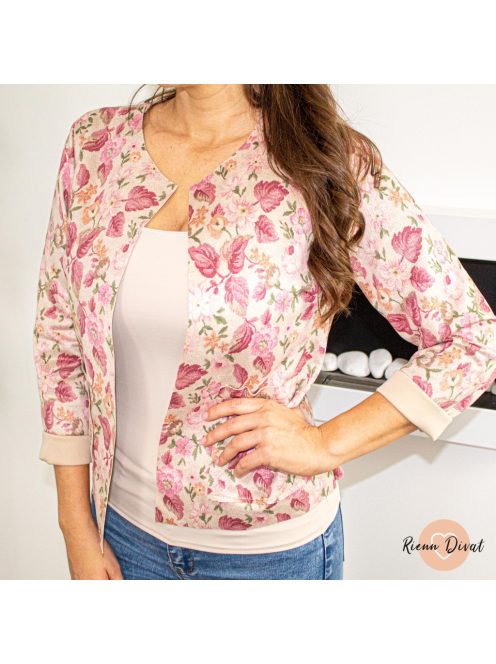 Zelma puha virágmintás blézer zsebekkel - pink