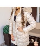 Ada gyöngyházfényű kapucnis téli kabát - bézs 