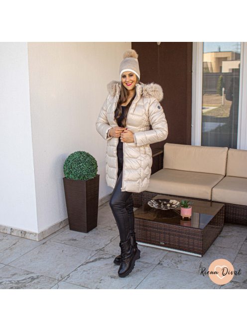 Ada gyöngyházfényű kapucnis téli kabát - bézs 