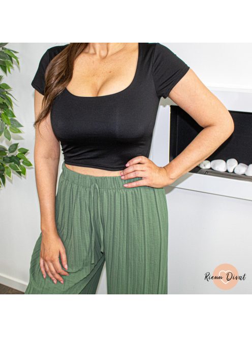 Crop top poliamid anyagból - PUSH UP - fekete