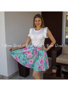 Naomi fodros ujjú loknis ruha - türkiz virágos