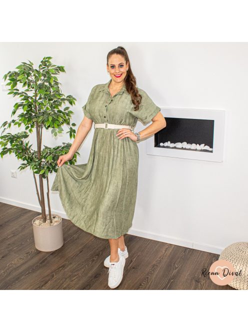 Military viszkóz maxi ruha + öv - khaki 