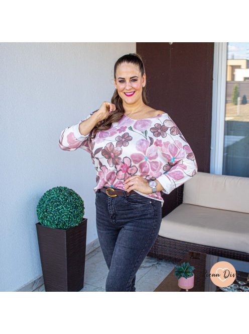 Hanga puha viszkóz felső - rózsaszín virágos 